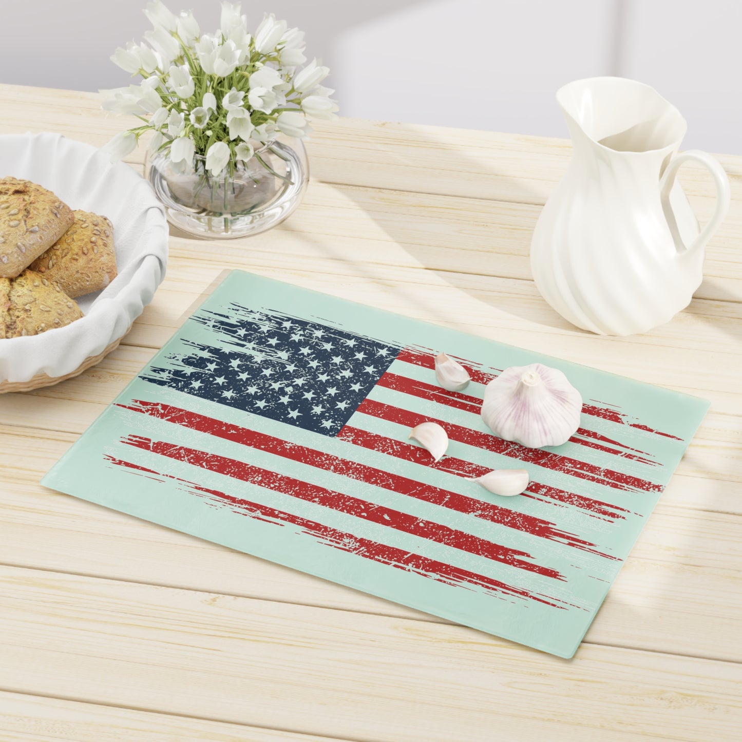 American Flag Cutting Board โ Distressed USA Patriotic Kitchen Serving Board