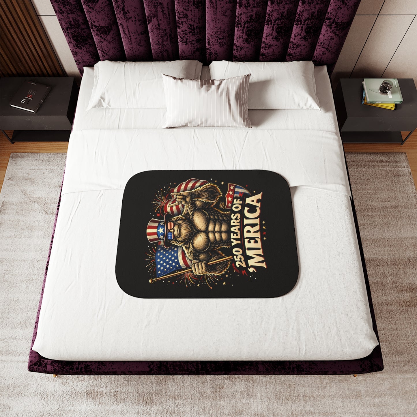 Patriotic '250 Years of Merica' Sherpa Blanket — American Flag Eagle Throw
