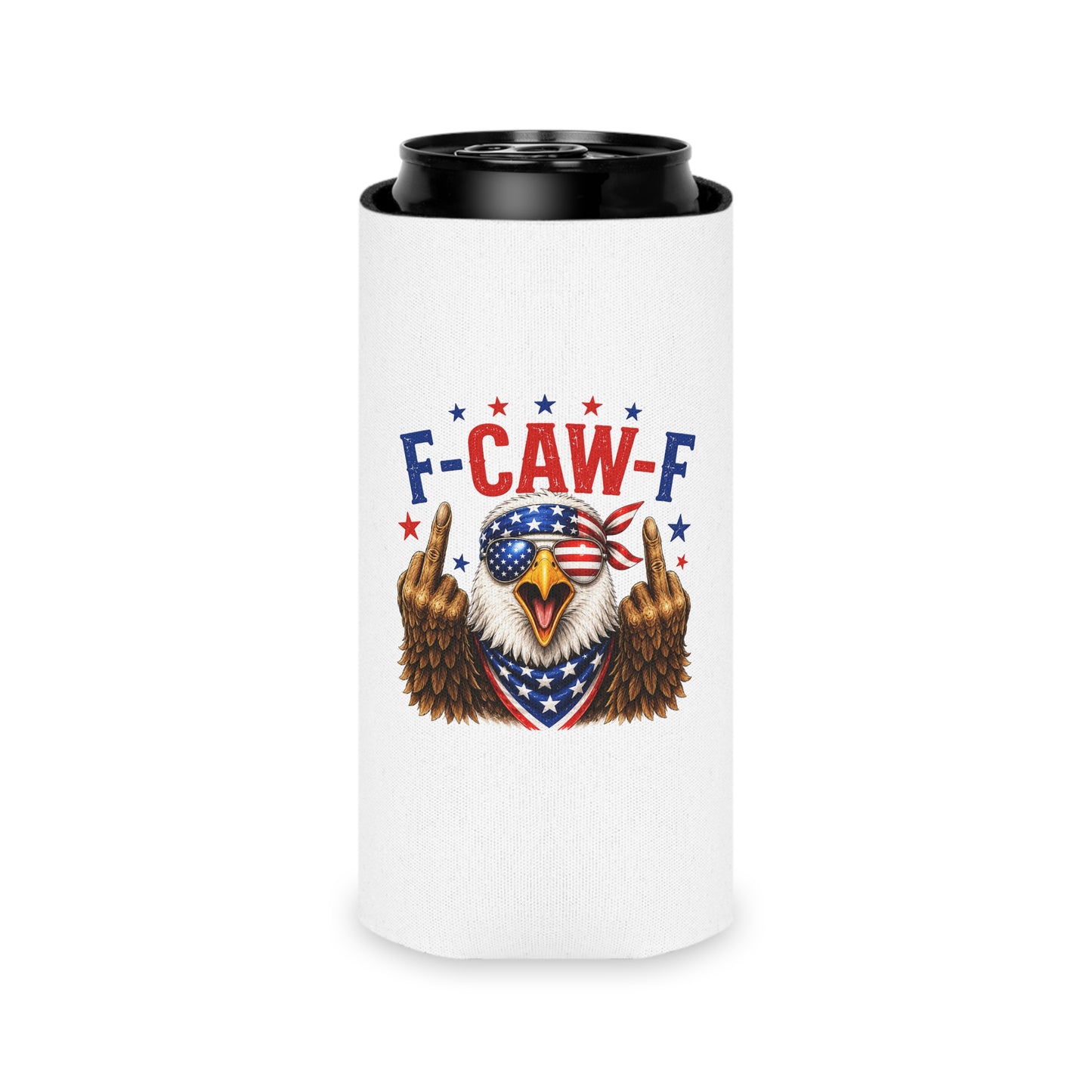 Patriotic Eagle 'F-CAW-F' Can Cooler – Funny 4th of July Drink Koozie