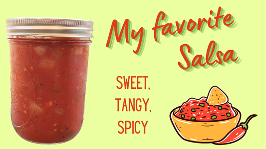 My favorite salsa recipe.  It is sweet, and tangy, and great with chips.