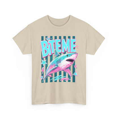 Shark 'Bite Me' Graphic Tee — Retro Neon Coastal Surf T-Shirt