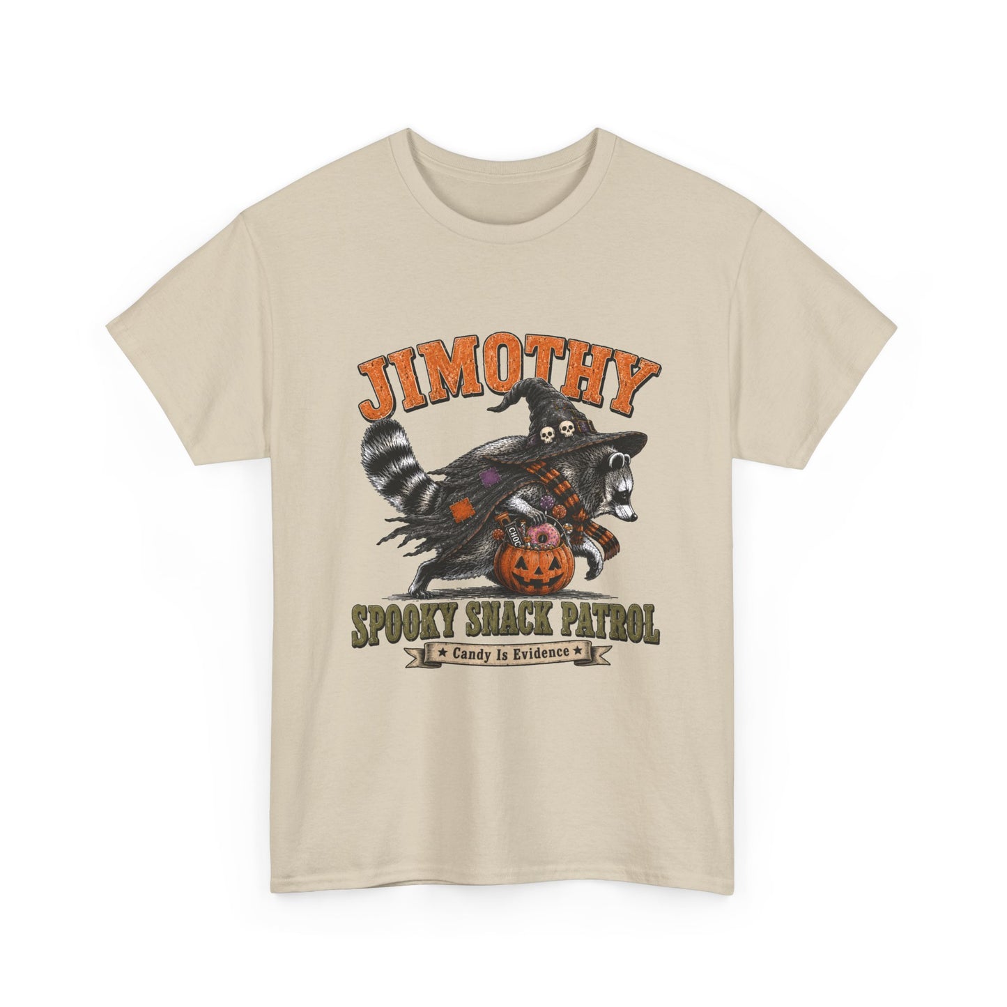 Halloween Racoon Tee — “Jimothy Spooky Snack Patrol” Graphic Shirt
