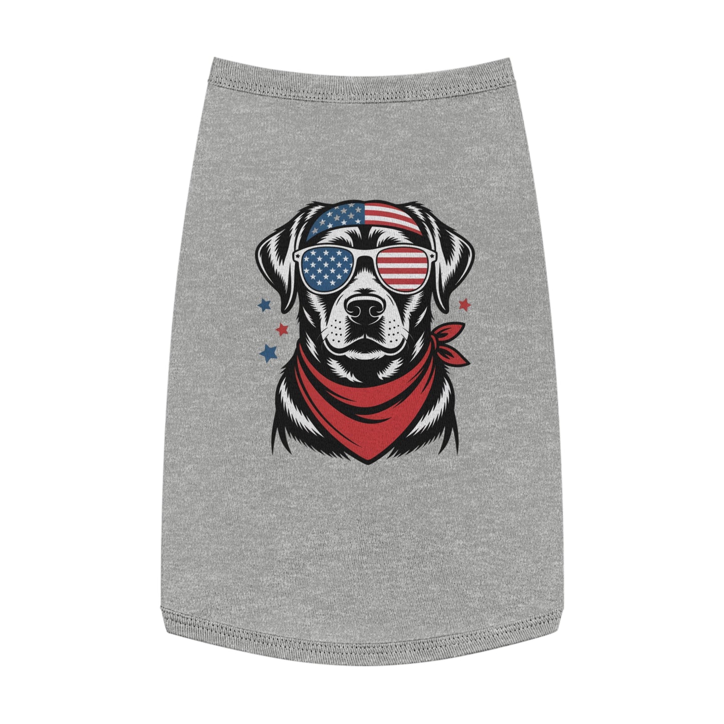 Patriotic Pup Tank Top — Dog with American Flag Sunglasses & Bandana