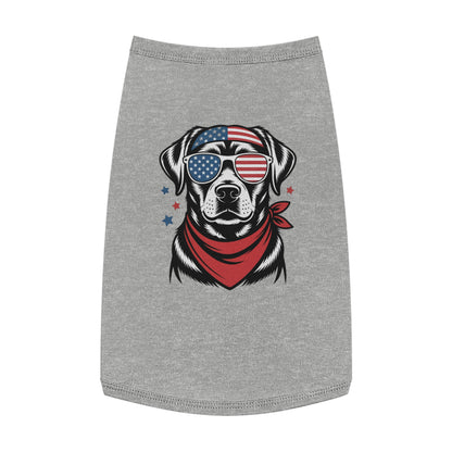 Patriotic Pup Tank Top — Dog with American Flag Sunglasses & Bandana