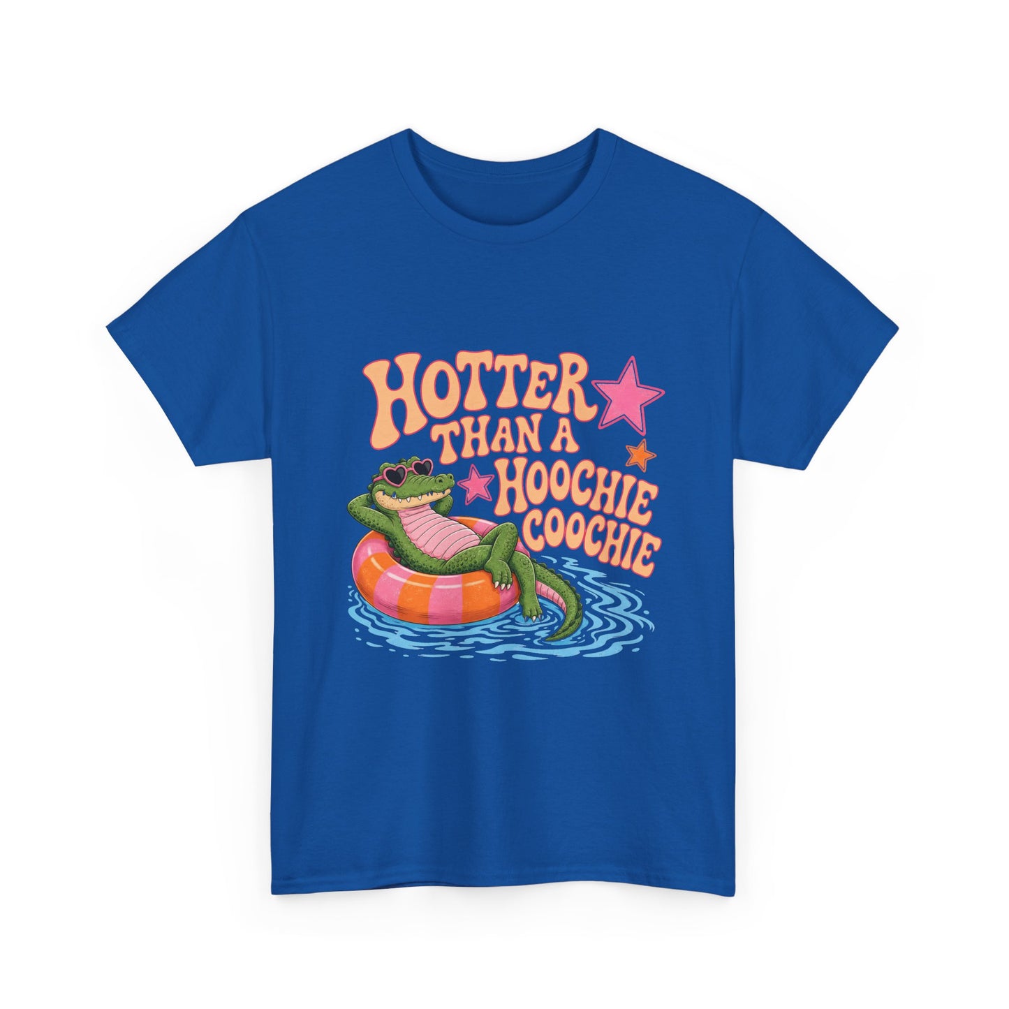 Graphic Tee — "Hotter Than a Hoochie Coochie" Alligator Pool Float Shirt