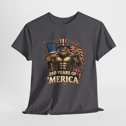 250 Years of America T-Shirt — Patriotic Uncle Sam Bigfoot Flag Tee