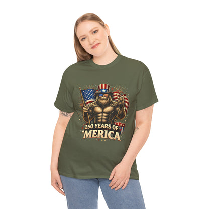 250 Years of America T-Shirt — Patriotic Uncle Sam Bigfoot Flag Tee