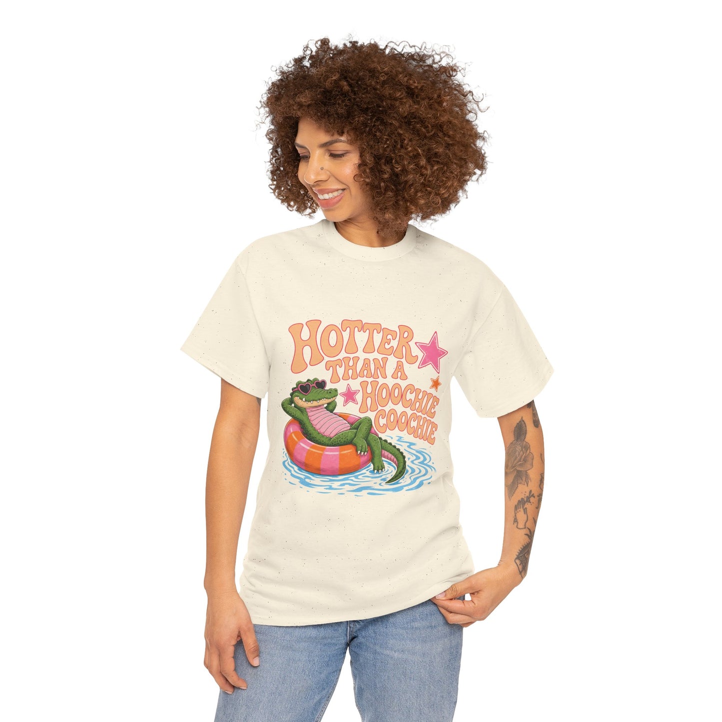 Graphic Tee — "Hotter Than a Hoochie Coochie" Alligator Pool Float Shirt