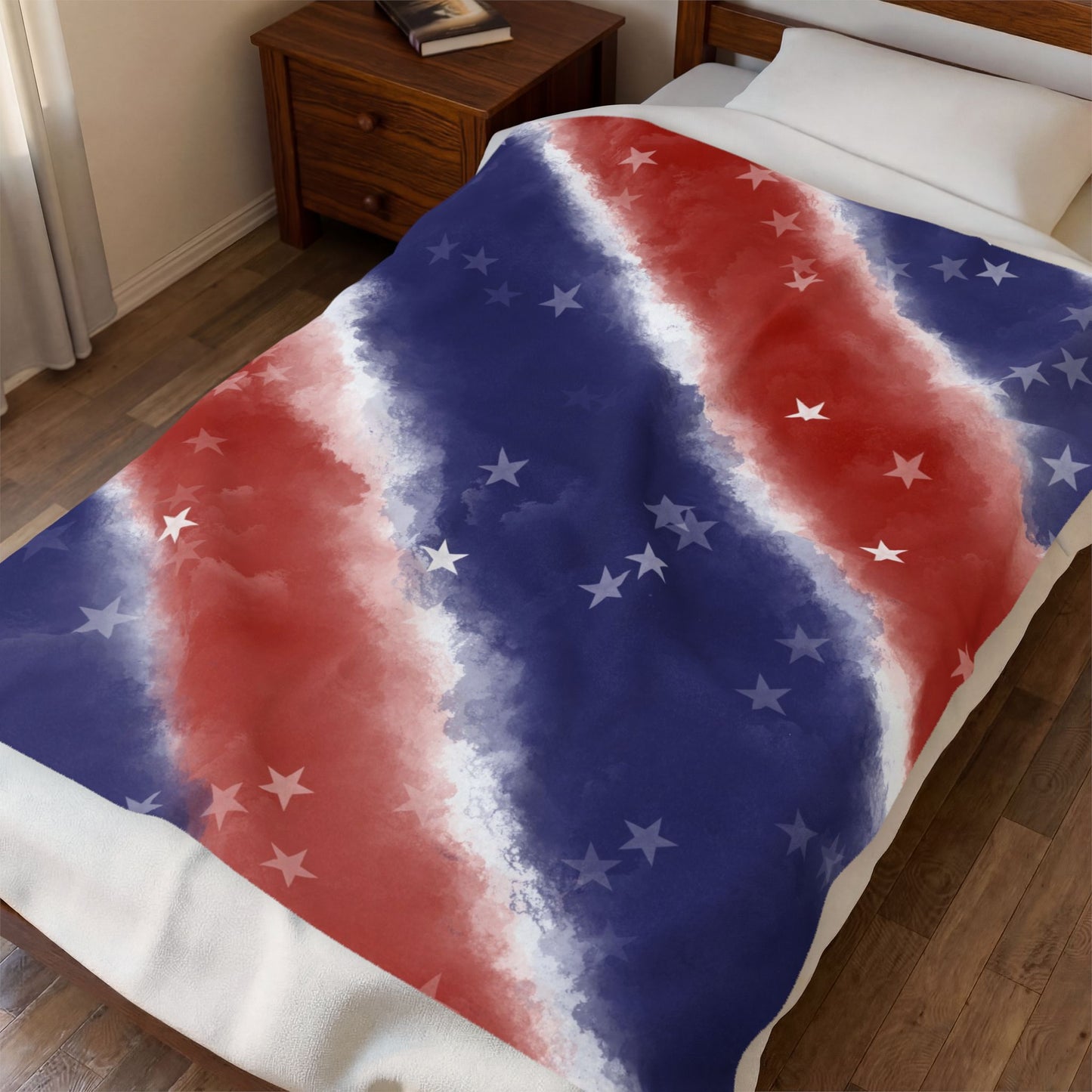 American Stars Velveteen Plush Blanket — Patriotic Red White & Blue Throw