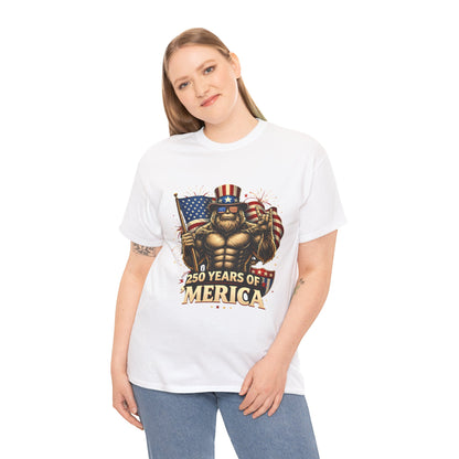 250 Years of America T-Shirt — Patriotic Uncle Sam Bigfoot Flag Tee