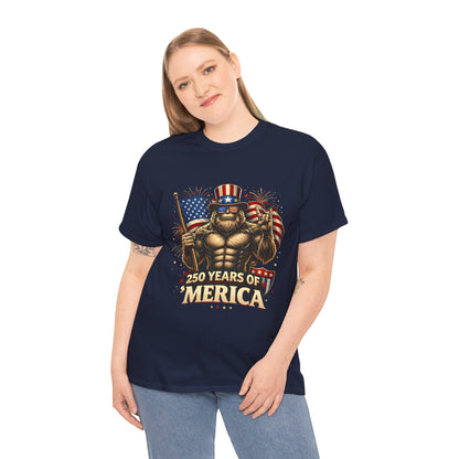 250 Years of America T-Shirt — Patriotic Uncle Sam Bigfoot Flag Tee