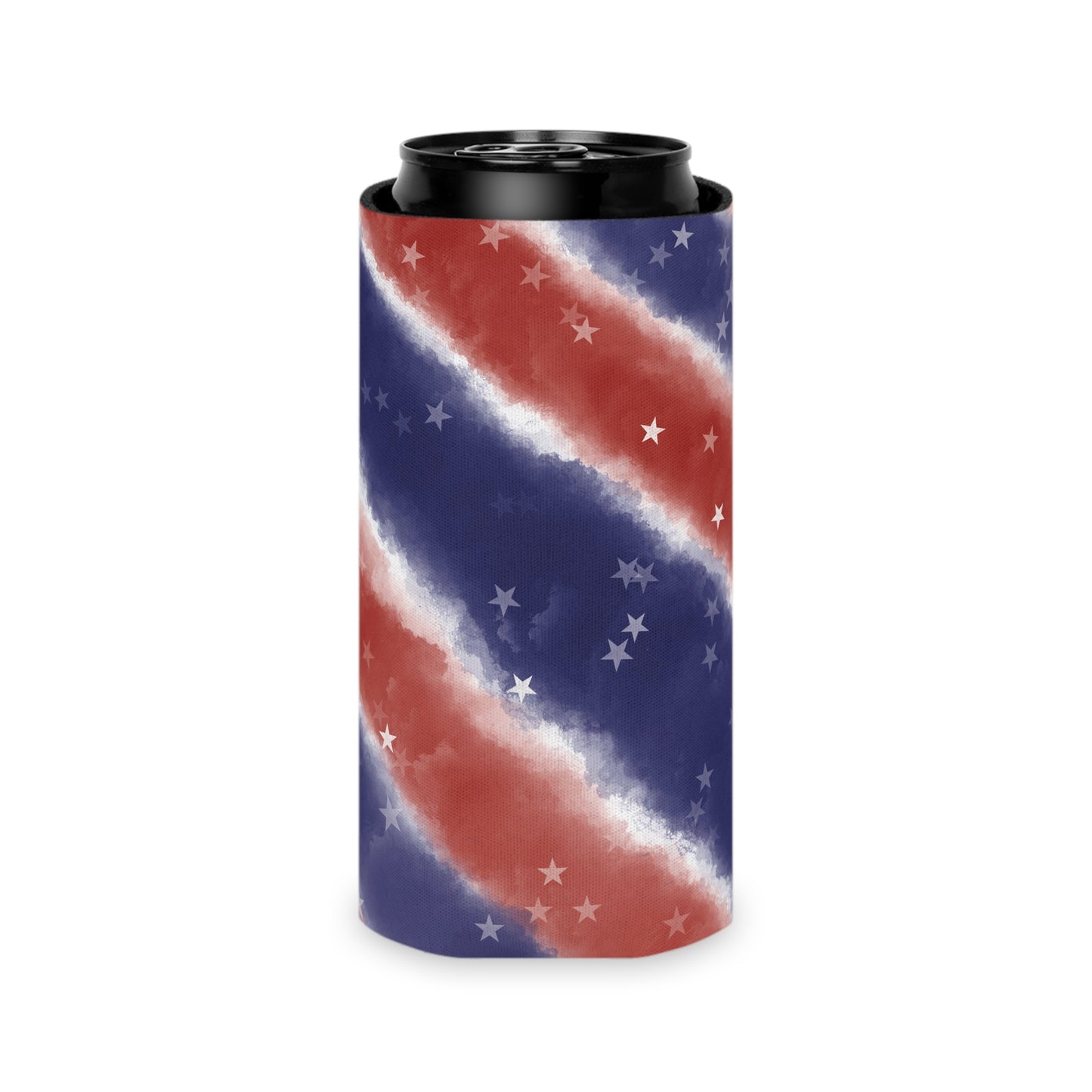 Patriotic Stars & Stripes Can Cooler - Red White Blue Beverage Holder