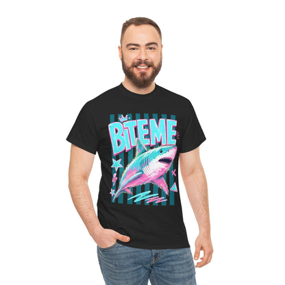 Shark 'Bite Me' Graphic Tee — Retro Neon Coastal Surf T-Shirt