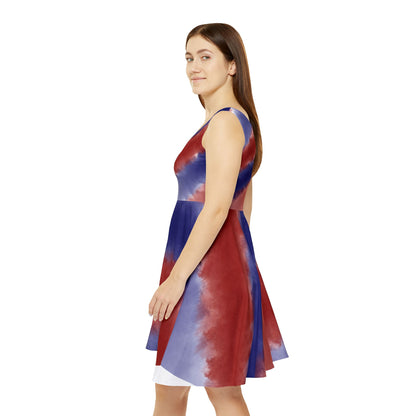 Red & Blue Tie-Dye Skater Dress — Women's Patriotic Summer Dress