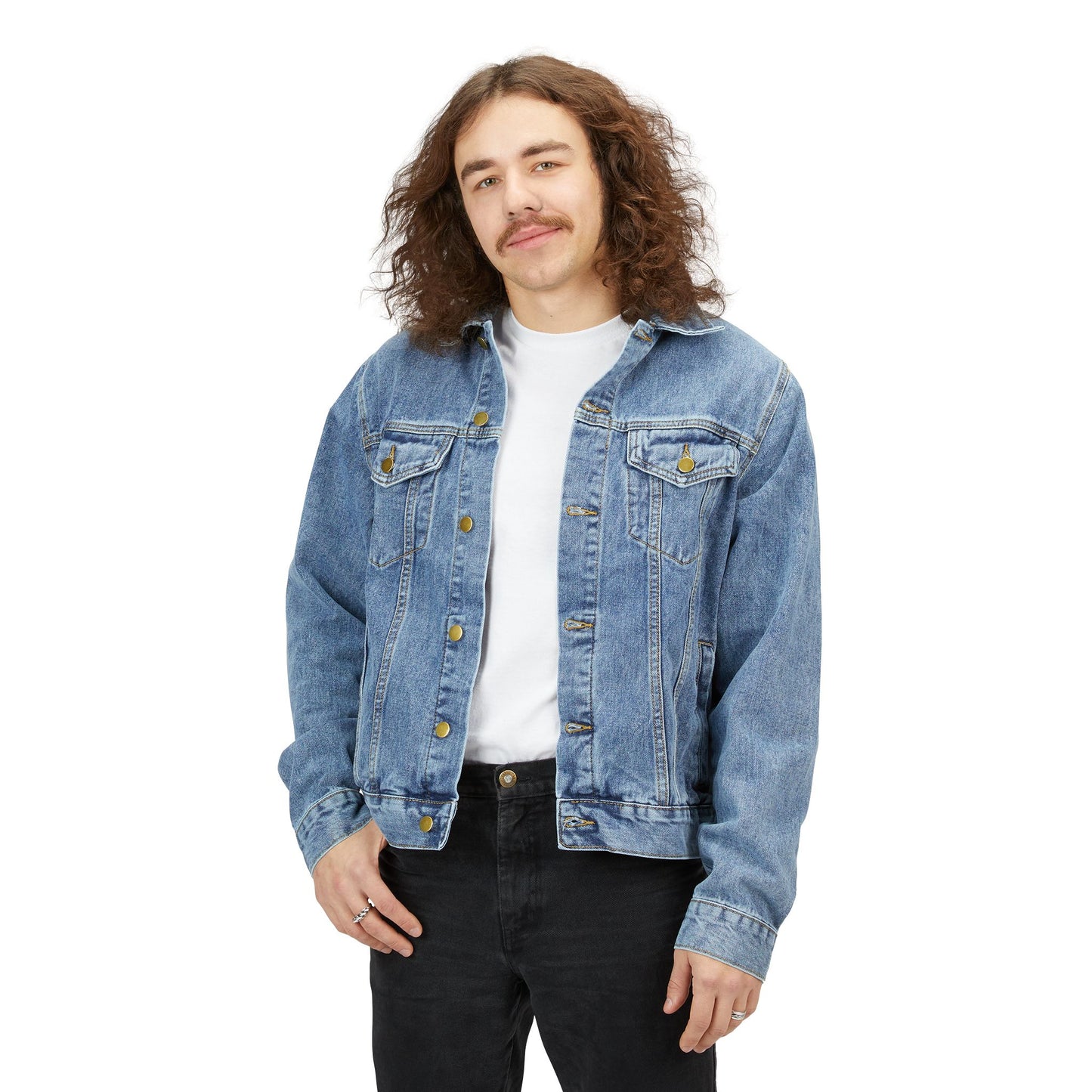 Denim Jacket with Patriotic Skull Back Graphic – American Flag Cowboy Skull Design
