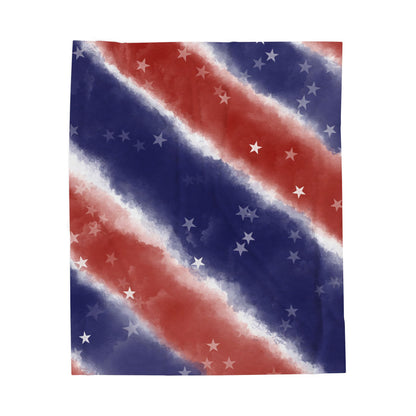 American Stars Velveteen Plush Blanket — Patriotic Red White & Blue Throw