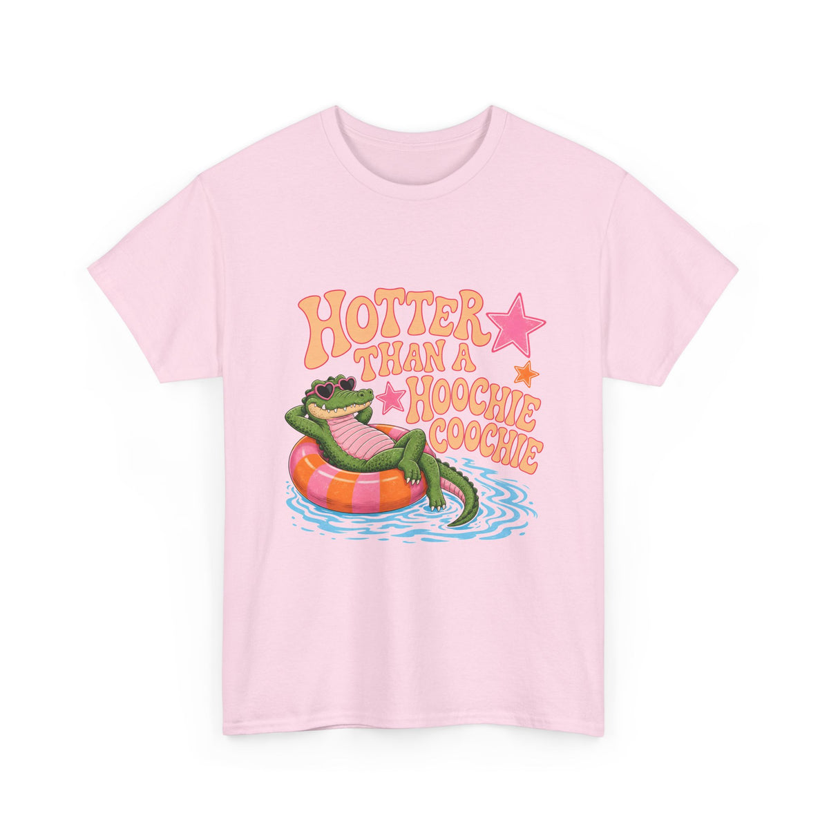 Graphic Tee — "Hotter Than a Hoochie Coochie" Alligator Pool Float Shirt