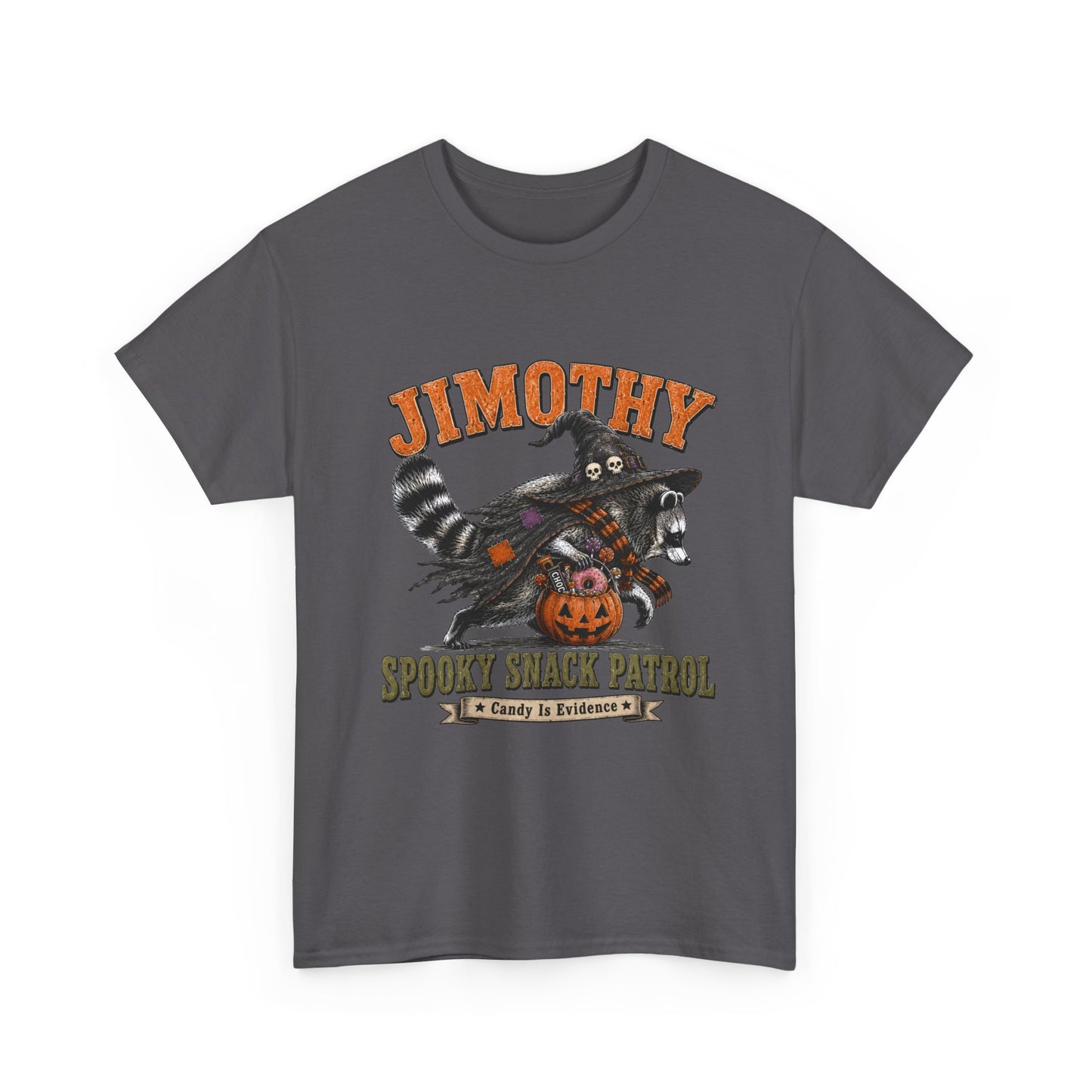 Halloween Racoon Tee — “Jimothy Spooky Snack Patrol” Graphic Shirt