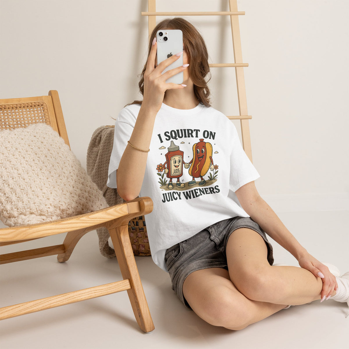 I Squirt On Juicy Wieners T-Shirt — Funny Hot Dog & Ketchup Graphic Tee