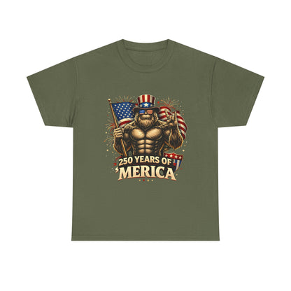 250 Years of America T-Shirt — Patriotic Uncle Sam Bigfoot Flag Tee