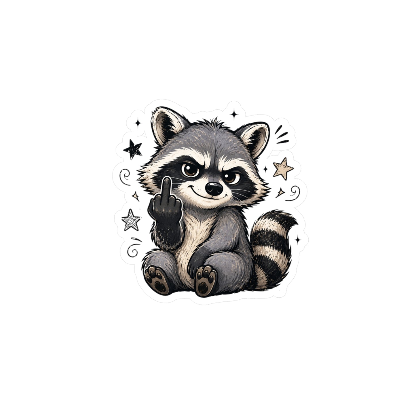 Rude Raccoon Kiss-Cut Vinyl Sticker — Sassy Middle Finger Decal for Laptop, Water Bottle, Car