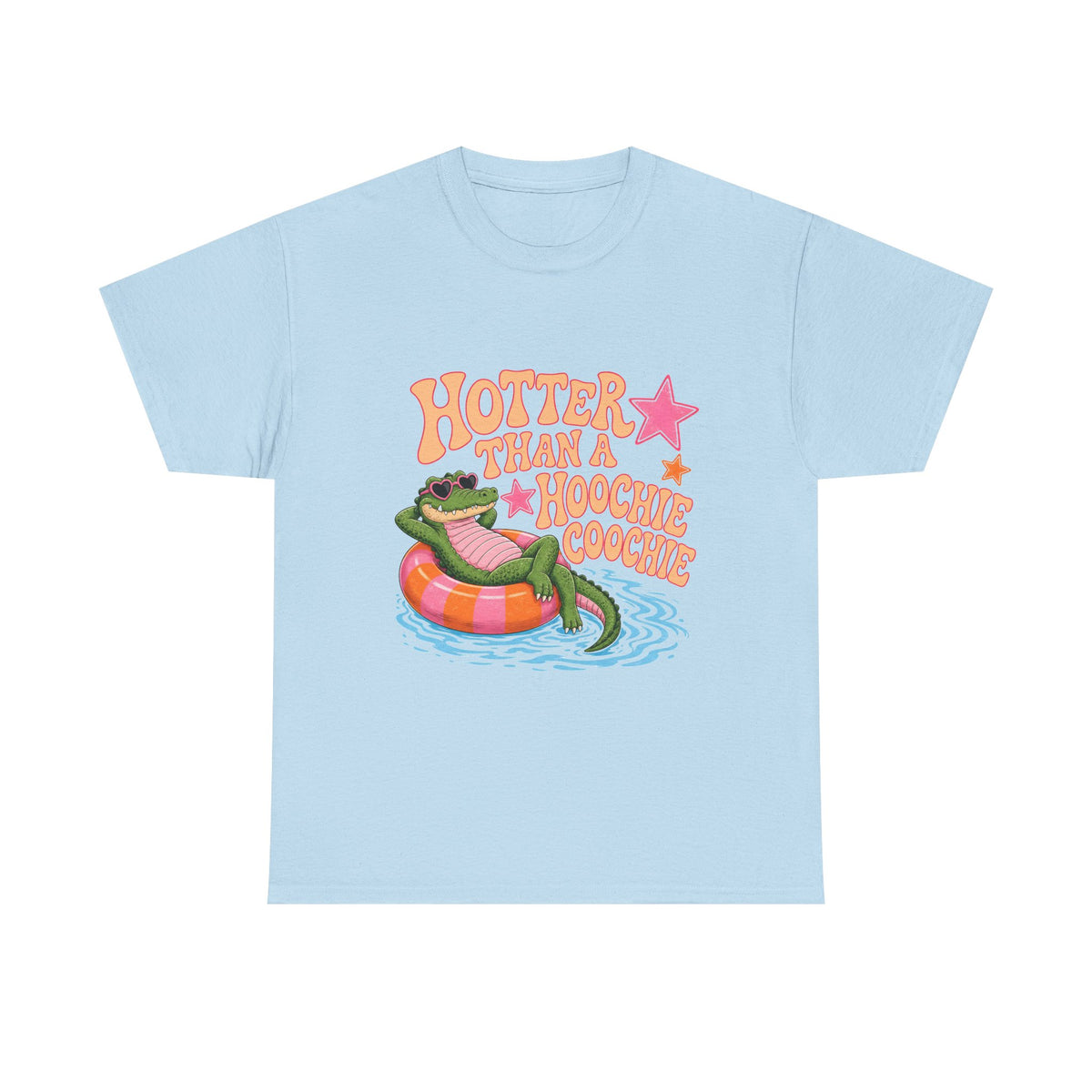 Graphic Tee — "Hotter Than a Hoochie Coochie" Alligator Pool Float Shirt