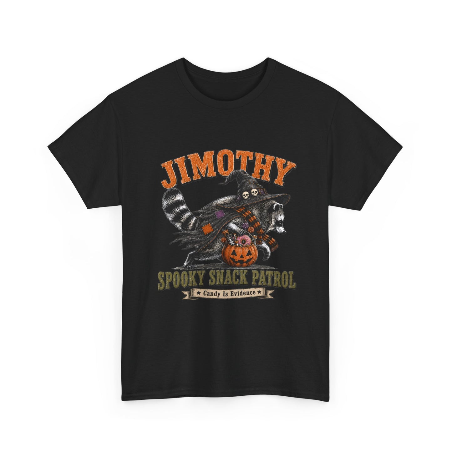 Halloween Racoon Tee — “Jimothy Spooky Snack Patrol” Graphic Shirt