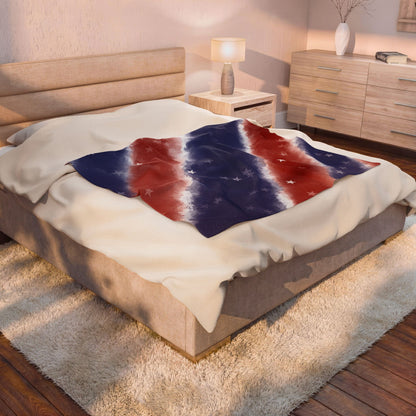 American Stars Velveteen Plush Blanket — Patriotic Red White & Blue Throw
