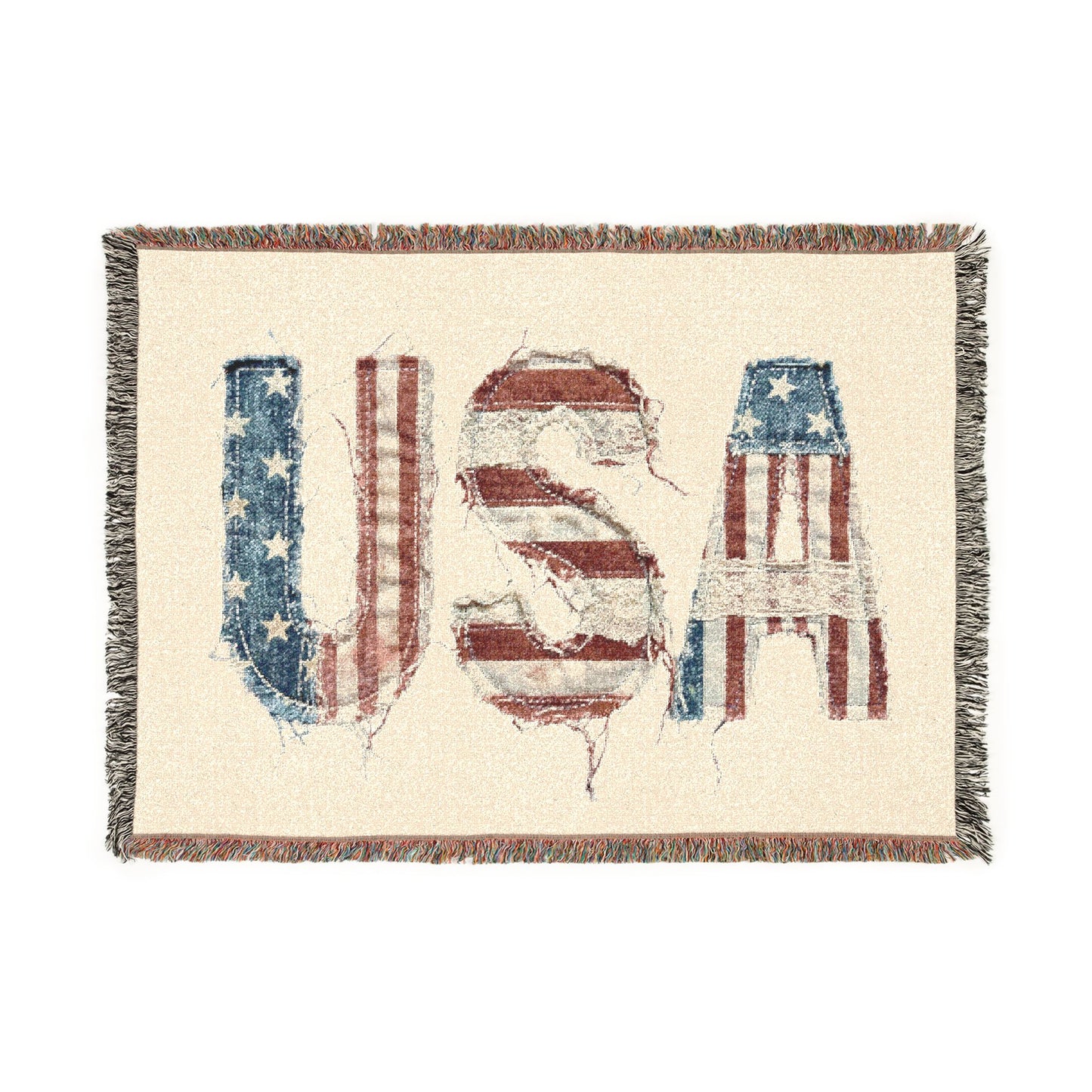 USA Flag Woven Blanket — Distressed Patriotic Throw Blanket