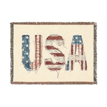 USA Flag Woven Blanket — Distressed Patriotic Throw Blanket