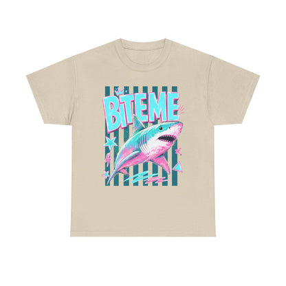 Shark 'Bite Me' Graphic Tee — Retro Neon Coastal Surf T-Shirt