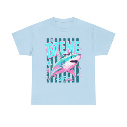 Shark 'Bite Me' Graphic Tee — Retro Neon Coastal Surf T-Shirt