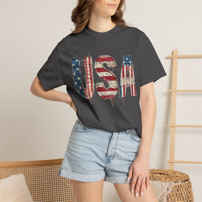 USA Flag Graphic T‑Shirt — Distressed Patriotic Tee for 4th of July
