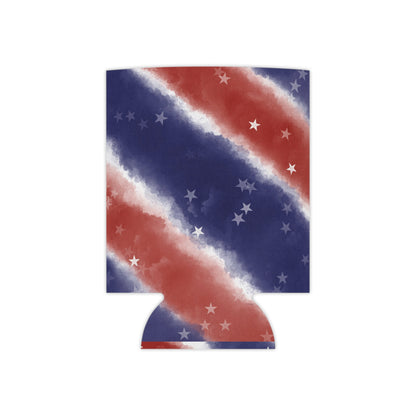 Patriotic Stars & Stripes Can Cooler - Red White Blue Beverage Holder
