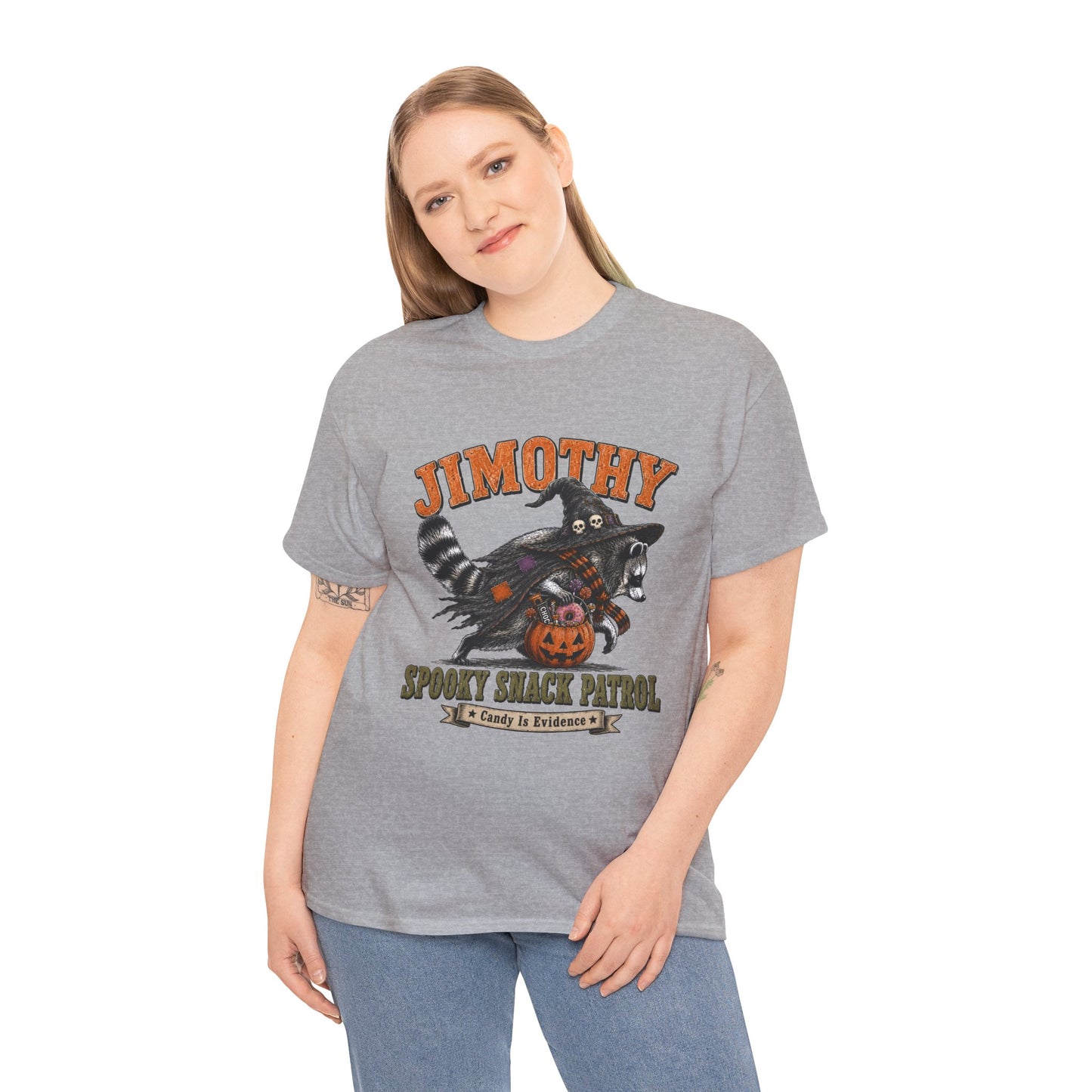 Halloween Racoon Tee — “Jimothy Spooky Snack Patrol” Graphic Shirt