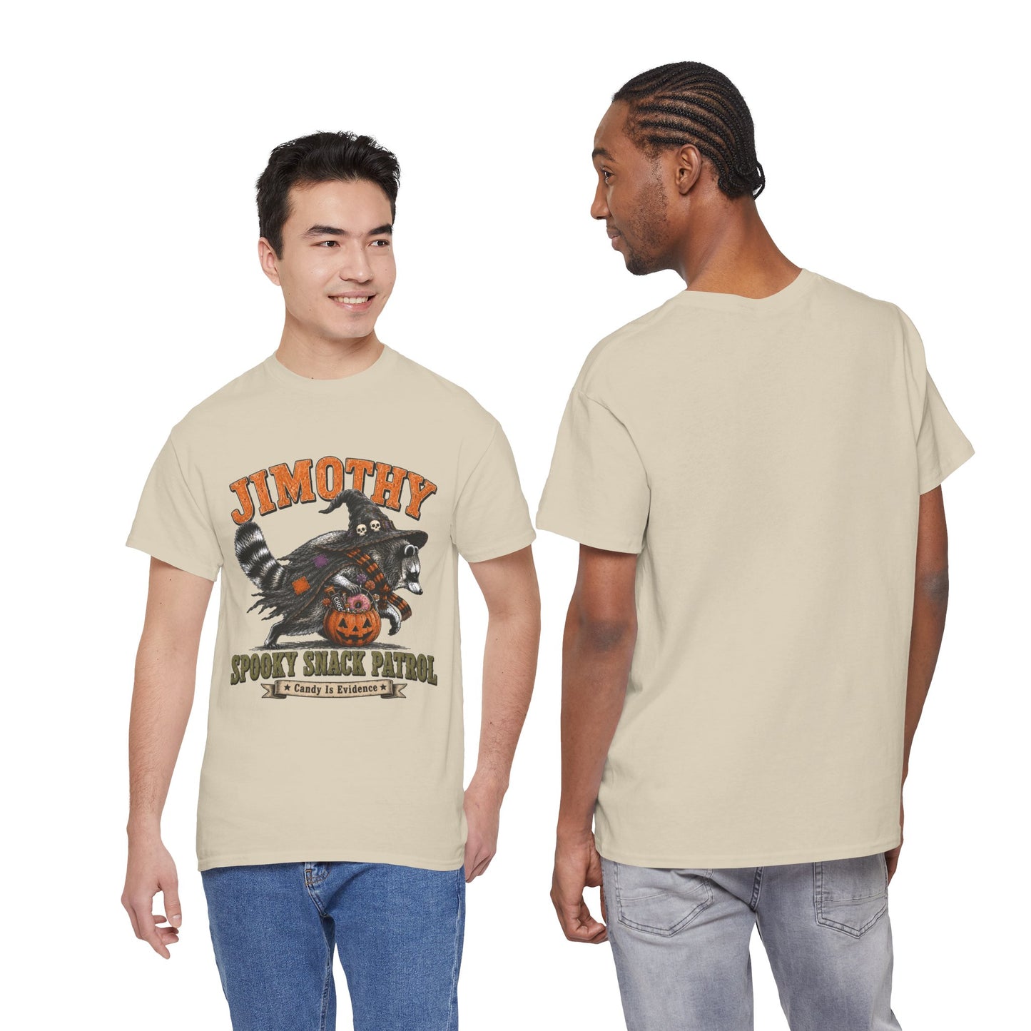 Halloween Racoon Tee — “Jimothy Spooky Snack Patrol” Graphic Shirt