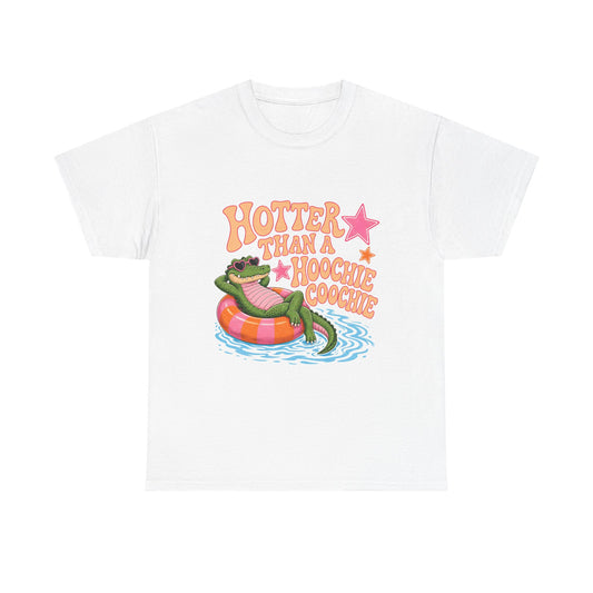 Graphic Tee — "Hotter Than a Hoochie Coochie" Alligator Pool Float Shirt