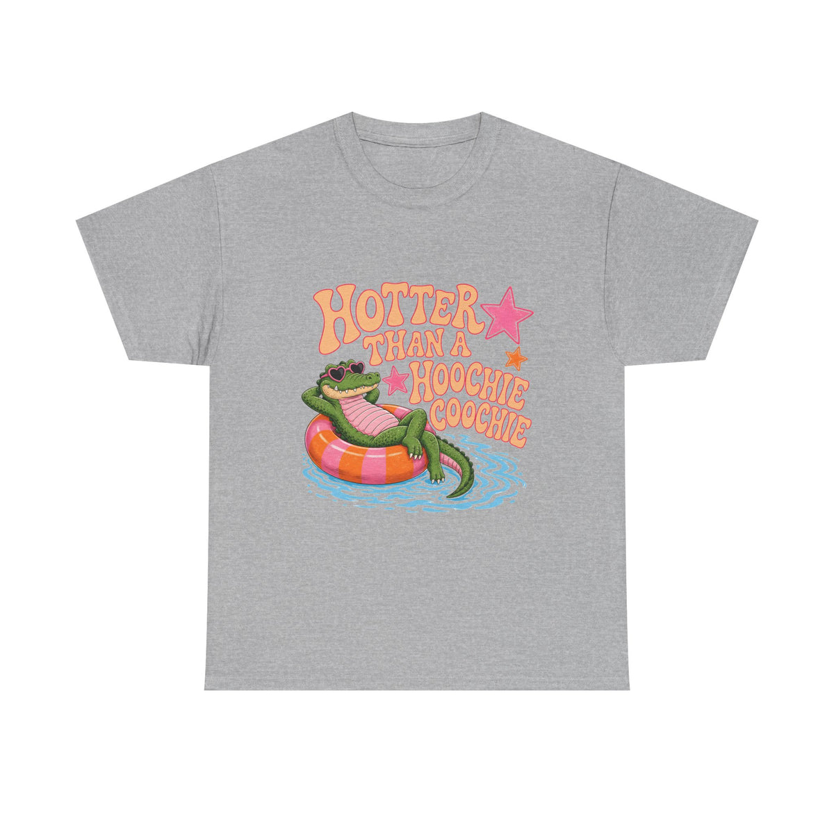 Graphic Tee — "Hotter Than a Hoochie Coochie" Alligator Pool Float Shirt