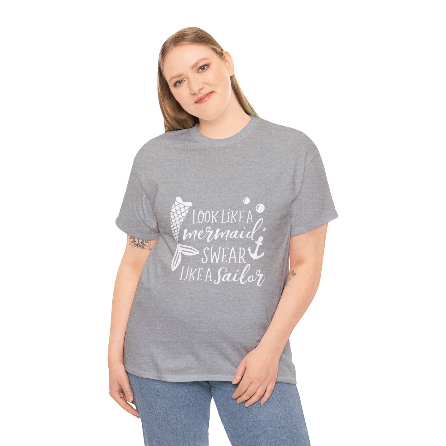 T-Shirt — "Look Like a Mermaid, Swear Like a Sailor" Nautical Graphic Tee