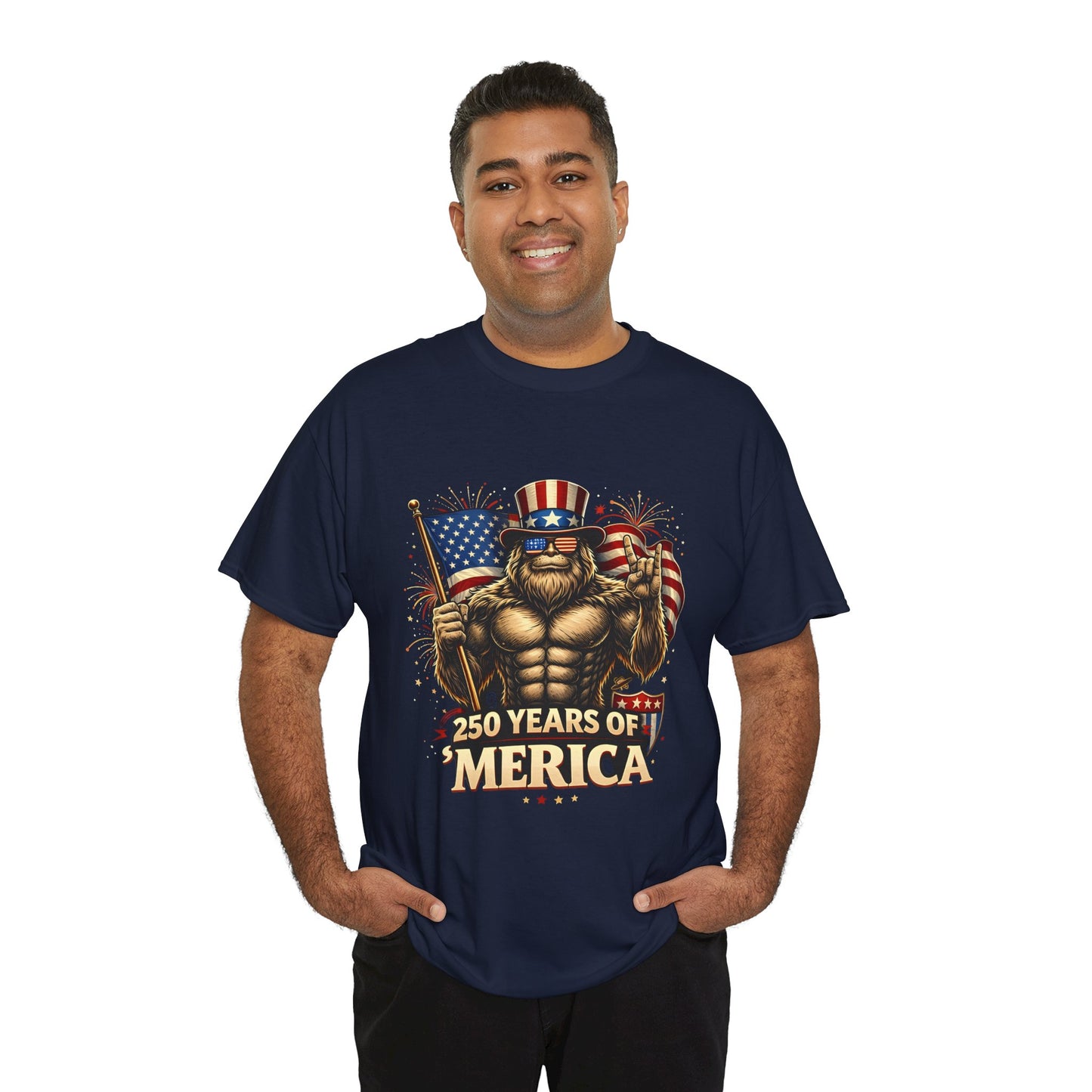 250 Years of America T-Shirt — Patriotic Uncle Sam Bigfoot Flag Tee