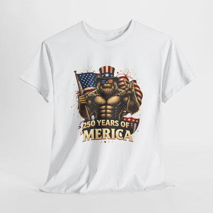 250 Years of America T-Shirt — Patriotic Uncle Sam Bigfoot Flag Tee