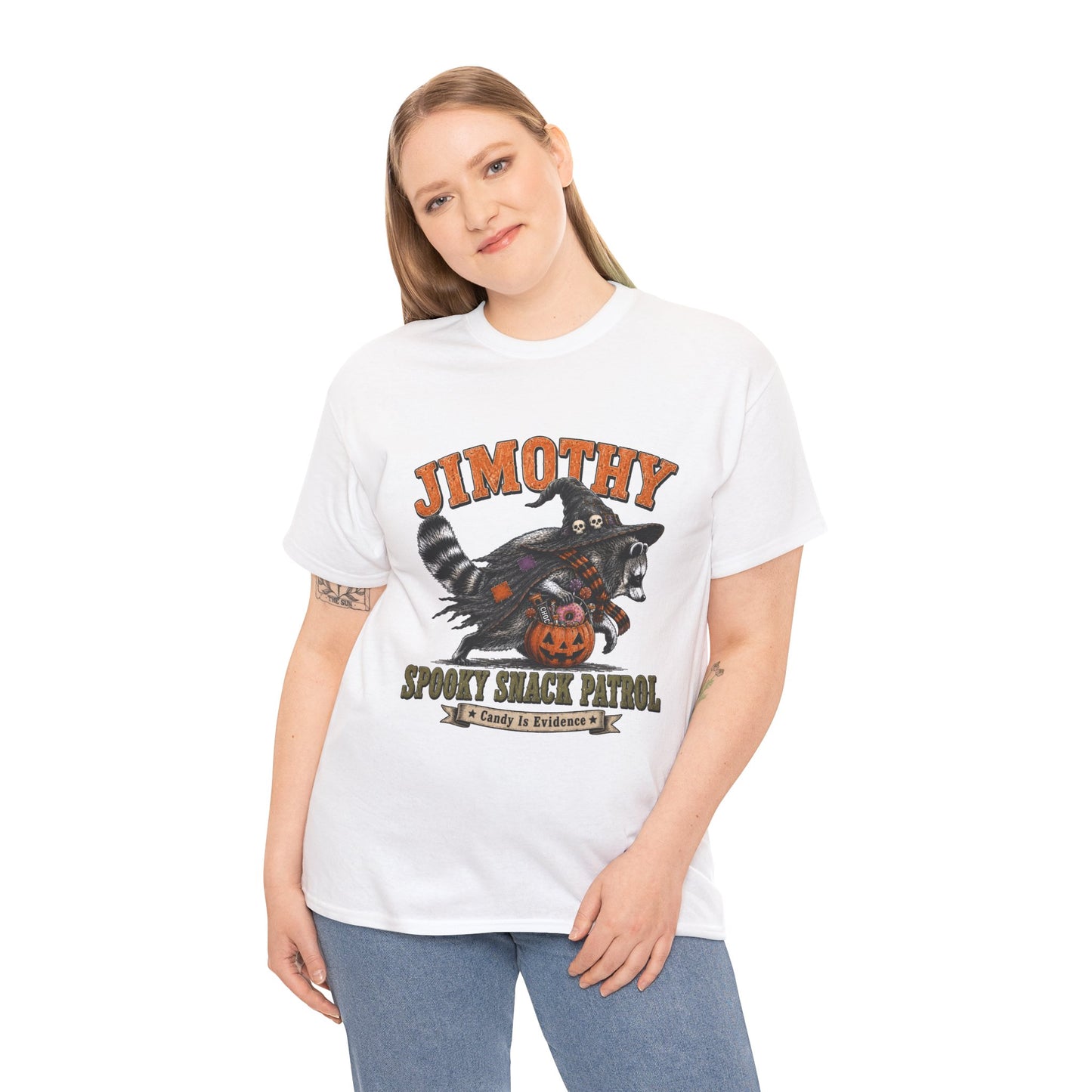 Halloween Racoon Tee — “Jimothy Spooky Snack Patrol” Graphic Shirt