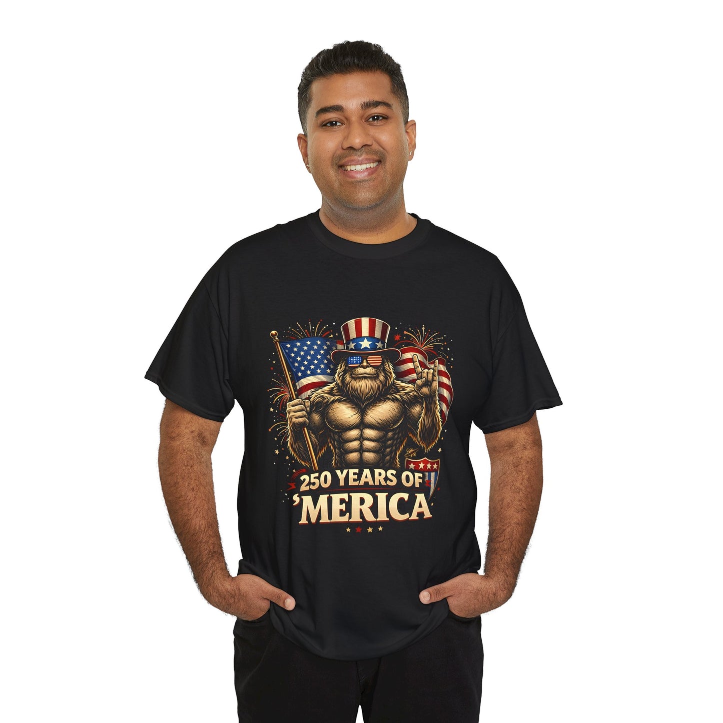 250 Years of America T-Shirt — Patriotic Uncle Sam Bigfoot Flag Tee