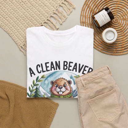A Clean Beaver Tee — Funny Woodland Graphic T‑Shirt (‘A Clean Beaver Always Gets More Wood’)