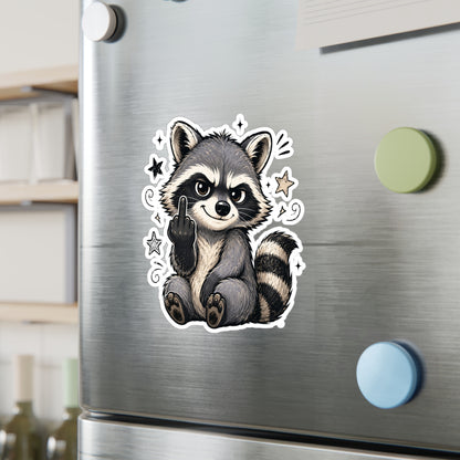 Rude Raccoon Kiss-Cut Vinyl Sticker — Sassy Middle Finger Decal for Laptop, Water Bottle, Car