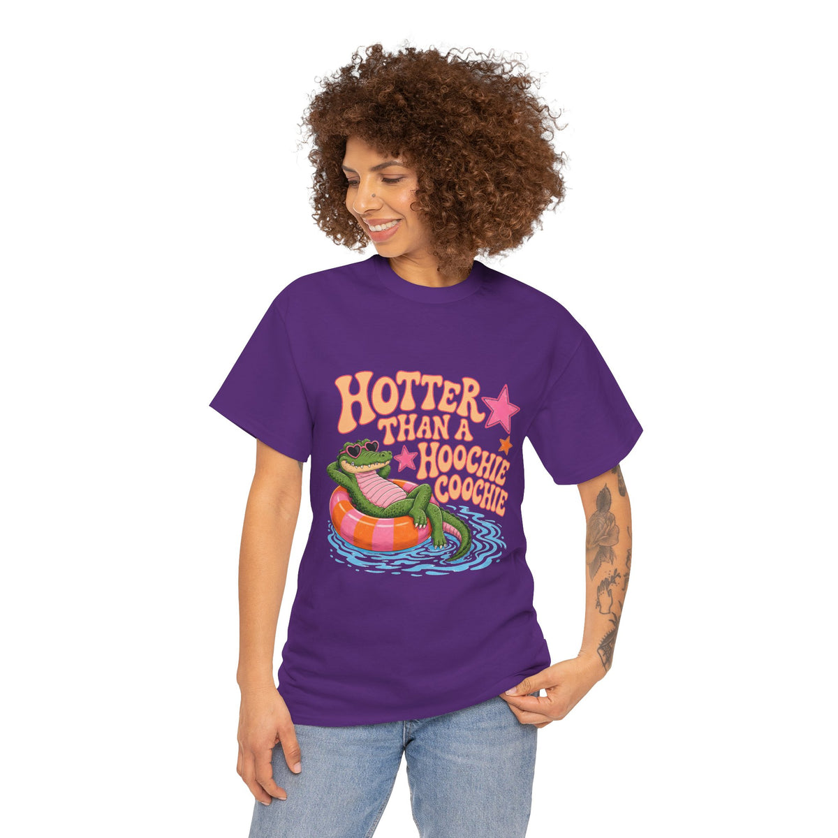 Graphic Tee — "Hotter Than a Hoochie Coochie" Alligator Pool Float Shirt