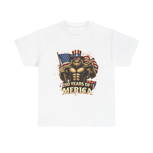 250 Years of America T-Shirt — Patriotic Uncle Sam Bigfoot Flag Tee