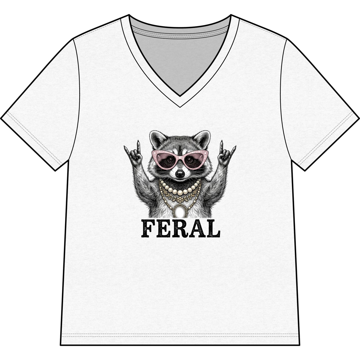 Feral Raccoon Graphic Tee — Cute Rebel V-Neck Shirt