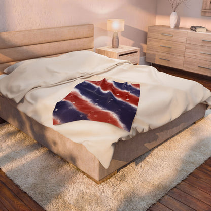 American Stars Velveteen Plush Blanket — Patriotic Red White & Blue Throw