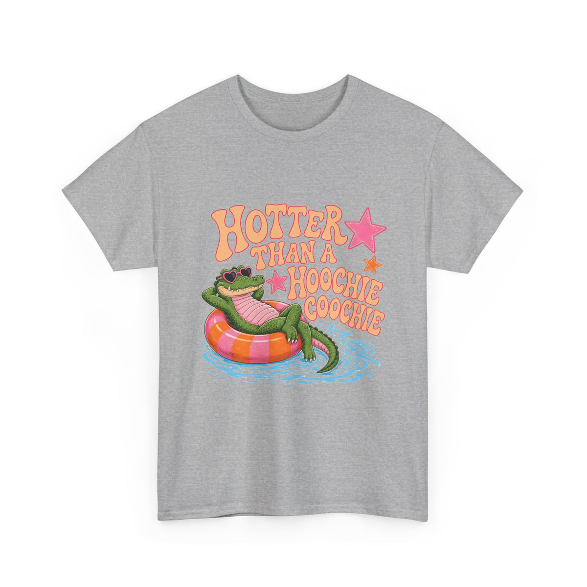 Graphic Tee — "Hotter Than a Hoochie Coochie" Alligator Pool Float Shirt